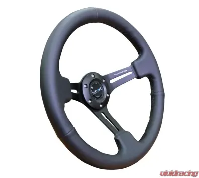 NRG Reinforced Sport Steering Wheel 350mm 3 Inch Deep Black Leather Black Stitching - RST-018R