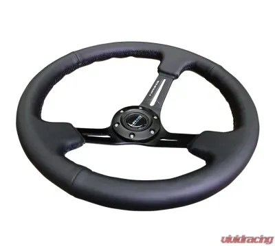 NRG Reinforced Sport Steering Wheel 350mm 3 Inch Deep Black Leather Black Stitching - RST-018R