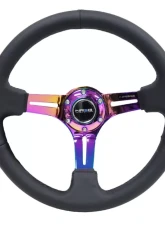 NRG Reinforced Sport Steering Wheel 350mm Leather 3 Inch Deep Black Stitch NeoChrome Slits                                     - RST-018R-MCBS - Image 3