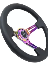 NRG Reinforced Sport Steering Wheel 350mm Leather 3 Inch Deep Black Stitch NeoChrome Slits                                     - RST-018R-MCBS - Image 2