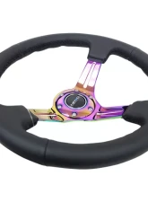 NRG Reinforced Sport Steering Wheel 350mm Leather 3 Inch Deep Black Stitch NeoChrome Slits                                     - RST-018R-MCBS - Image 3