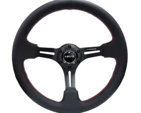 NRG Reinforced Sport Steering Wheel 350mm 3 Inch Deep Black Leather Red Stitching