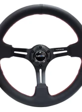 NRG Reinforced Sport Steering Wheel 350mm 3 Inch Deep Black Leather Red Stitching                                     - RST-018R-RS - Image 3