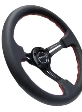 NRG Reinforced Sport Steering Wheel 350mm 3 Inch Deep Black Leather Red Stitching                                     - RST-018R-RS - Image 2