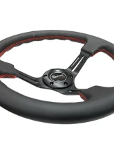 NRG Reinforced Sport Steering Wheel 350mm 3 Inch Deep Black Leather Red Stitching                                     - RST-018R-RS - Image 3
