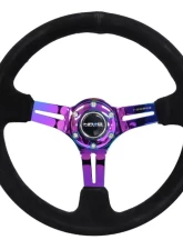 NRG Reinforced Sport Steering Wheel 350mm Suede 3 Inch Deep Black Stitch NeoChrome Slits                                     - RST-018S-MCBS - Image 3
