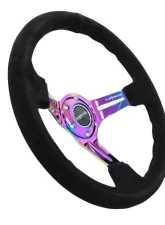 NRG Reinforced Sport Steering Wheel 350mm Suede 3 Inch Deep Black Stitch NeoChrome Slits                                     - RST-018S-MCBS - Image 2