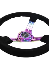 NRG Reinforced Sport Steering Wheel 350mm Suede 3 Inch Deep Black Stitch NeoChrome Slits                                     - RST-018S-MCBS - Image 3
