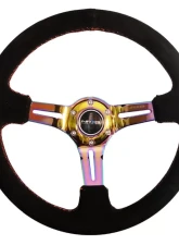 NRG Reinforced Sport Steering Wheel 350mm Suede 3 Inch Deep Red Stitch NeoChrome Slits                                     - RST-018S-MCRS - Image 3