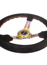 NRG Reinforced Sport Steering Wheel 350mm Suede 3 Inch Deep Red Stitch NeoChrome Slits                                     - RST-018S-MCRS - Image 2