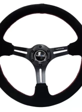 NRG Reinforced Sport Steering Wheel 350mm SUEDE 3 Inch Deep Black Leather with Red Stitch                                     - RST-018S-RS - Image 3