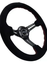 NRG Reinforced Sport Steering Wheel 350mm SUEDE 3 Inch Deep Black Leather with Red Stitch                                     - RST-018S-RS - Image 2