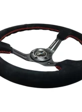 NRG Reinforced Sport Steering Wheel 350mm SUEDE 3 Inch Deep Black Leather with Red Stitch                                     - RST-018S-RS - Image 3