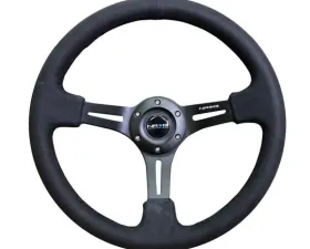 NRG Reinforced Sport Steering Wheel 350mm 3 Inch Deep Black Leather Alcantara Stitching