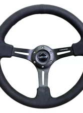 NRG Reinforced Sport Steering Wheel 350mm 3 Inch Deep Black Leather Alcantara Stitching                                     - RST-018SA - Image 6