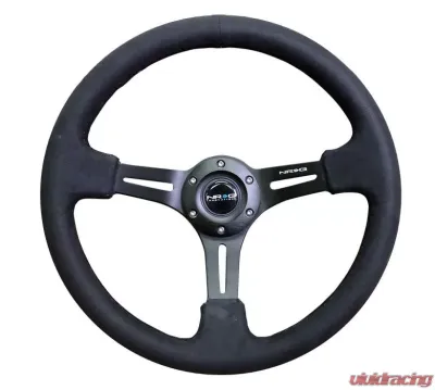 NRG Reinforced Sport Steering Wheel 350mm 3 Inch Deep Black Leather Alcantara Stitching - RST-018SA
