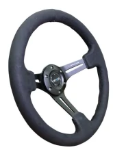 NRG Reinforced Sport Steering Wheel 350mm 3 Inch Deep Black Leather Alcantara Stitching                                     - RST-018SA - Image 2