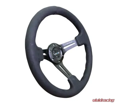 NRG Reinforced Sport Steering Wheel 350mm 3 Inch Deep Black Leather Alcantara Stitching - RST-018SA