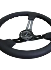 NRG Reinforced Sport Steering Wheel 350mm 3 Inch Deep Black Leather Alcantara Stitching                                     - RST-018SA - Image 3