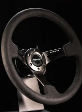 NRG Reinforced Sport Steering Wheel 350mm 3 Inch Deep Black Leather Alcantara Stitching                                     - RST-018SA - Image 4