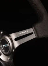 NRG Reinforced Sport Steering Wheel 350mm 3 Inch Deep Black Leather Alcantara Stitching                                     - RST-018SA - Image 6