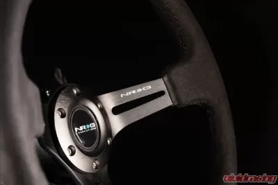 NRG Reinforced Sport Steering Wheel 350mm 3 Inch Deep Black Leather Alcantara Stitching - RST-018SA