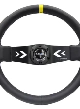 NRG Reinforced Sport Steering Wheel 350mm NRG Arrow cut out 2-Spoke Leather 3 Inch Deep Black Suede Yellow Center Marking                                     - RST-022R-Y - Image 5