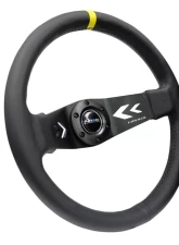 NRG Reinforced Sport Steering Wheel 350mm NRG Arrow cut out 2-Spoke Leather 3 Inch Deep Black Suede Yellow Center Marking                                     - RST-022R-Y - Image 2