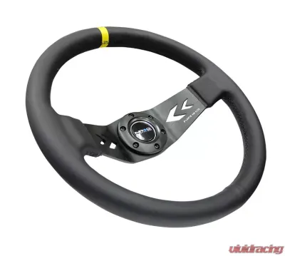 NRG Reinforced Sport Steering Wheel 350mm NRG Arrow cut out 2-Spoke Leather 3 Inch Deep Black Suede Yellow Center Marking - RST-022R-Y