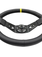 NRG Reinforced Sport Steering Wheel 350mm NRG Arrow cut out 2-Spoke Leather 3 Inch Deep Black Suede Yellow Center Marking                                     - RST-022R-Y - Image 4