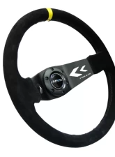 NRG Reinforced Sport Steering Wheel 350mm NRG Arrow cut out 2-Spoke Suede 3 Inch Deep Black Suede Yellow Center Marking                                     - RST-022S-Y - Image 2