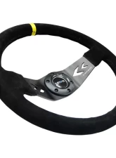 NRG Reinforced Sport Steering Wheel 350mm NRG Arrow cut out 2-Spoke Suede 3 Inch Deep Black Suede Yellow Center Marking                                     - RST-022S-Y - Image 3