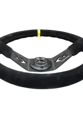 NRG Reinforced Sport Steering Wheel 350mm NRG Arrow cut out 2-Spoke Suede 3 Inch Deep Black Suede Yellow Center Marking                                     - RST-022S-Y - Image 4