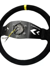 NRG Reinforced Sport Steering Wheel 350mm NRG Arrow cut out 2-Spoke Suede 3 Inch Deep Black Suede Yellow Center Marking                                     - RST-022S-Y - Image 5