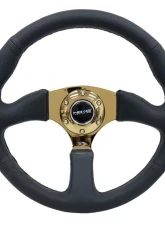 NRG Reinforced Steering Wheel 350mm Sport Leather Racing 2.5 Inch Deep Comfort Grip 4mm metal gold spoke                                     - RST-023GD-R - Image 4