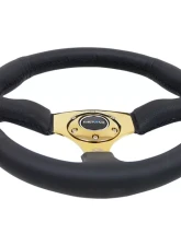 NRG Reinforced Steering Wheel 350mm Sport Leather Racing 2.5 Inch Deep Comfort Grip 4mm metal gold spoke                                     - RST-023GD-R - Image 3