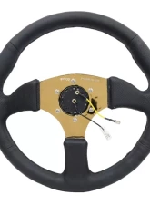 NRG Reinforced Steering Wheel 350mm Sport Leather Racing 2.5 Inch Deep Comfort Grip 4mm metal gold spoke                                     - RST-023GD-R - Image 4
