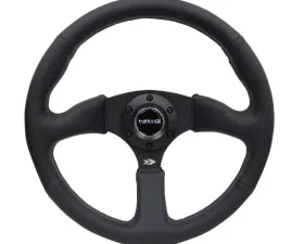 NRG Reinforced Steering Wheel 350mm Sport Leather Racing 2.5 Inch Deep Comfort Grip 5mm matte black spoke