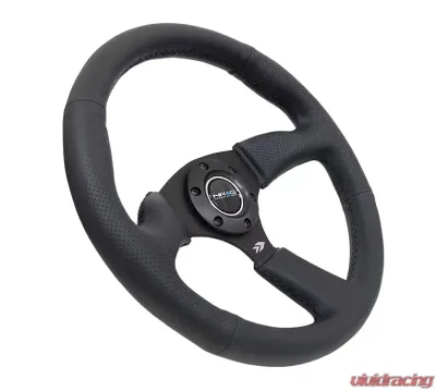 NRG Reinforced Steering Wheel 350mm Sport Leather Racing 2.5 Inch Deep Comfort Grip 5mm matte black spoke - RST-023MB-R