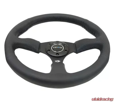 NRG Reinforced Steering Wheel 350mm Sport Leather Racing 2.5 Inch Deep Comfort Grip 5mm matte black spoke - RST-023MB-R