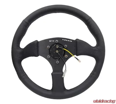 NRG Reinforced Steering Wheel 350mm Sport Leather Racing 2.5 Inch Deep Comfort Grip 5mm matte black spoke - RST-023MB-R