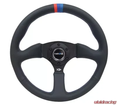 NRG Reinforced Steering Wheel 350mm Sport Leather Racing 2.5 Inch Deep Comfort Grip 4mm matte black spoke with m3 stitching and line - RST-023MB-R-M3
