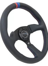 NRG Reinforced Steering Wheel 350mm Sport Leather Racing 2.5 Inch Deep Comfort Grip 4mm matte black spoke with m3 stitching and line                                     - RST-023MB-R-M3 - Image 2