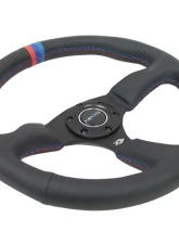 NRG Reinforced Steering Wheel 350mm Sport Leather Racing 2.5 Inch Deep Comfort Grip 4mm matte black spoke with m3 stitching and line                                     - RST-023MB-R-M3 - Image 3