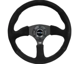 NRG Reinforced Steering Wheel 350mm Sport Suede Racing 2.5 Inch Deep Comfort Grip, 5mm thick matte black spoke