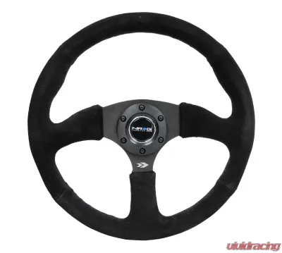 NRG Reinforced Steering Wheel 350mm Sport Suede Racing 2.5 Inch Deep Comfort Grip, 5mm thick matte black spoke - RST-023MB-S