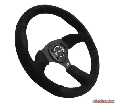 NRG Reinforced Steering Wheel 350mm Sport Suede Racing 2.5 Inch Deep Comfort Grip, 5mm thick matte black spoke - RST-023MB-S