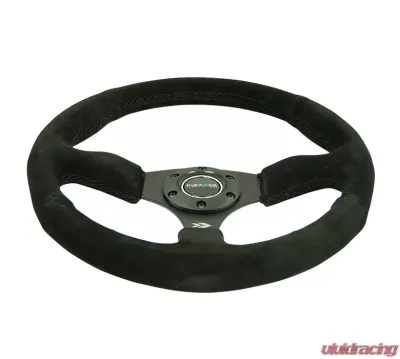 NRG Reinforced Steering Wheel 350mm Sport Suede Racing 2.5 Inch Deep Comfort Grip, 5mm thick matte black spoke - RST-023MB-S