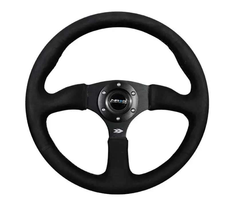 NRG Reinforced Steering Wheel 350mm Sport Leather Racing 2.5 Inch Deep Comfort Grip 4mm matte black spoke with Alcantara finish - RST-023MB-SA