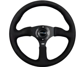 NRG Reinforced Steering Wheel 350mm Sport Leather Racing 2.5 Inch Deep Comfort Grip 4mm matte black spoke with Alcantara finish